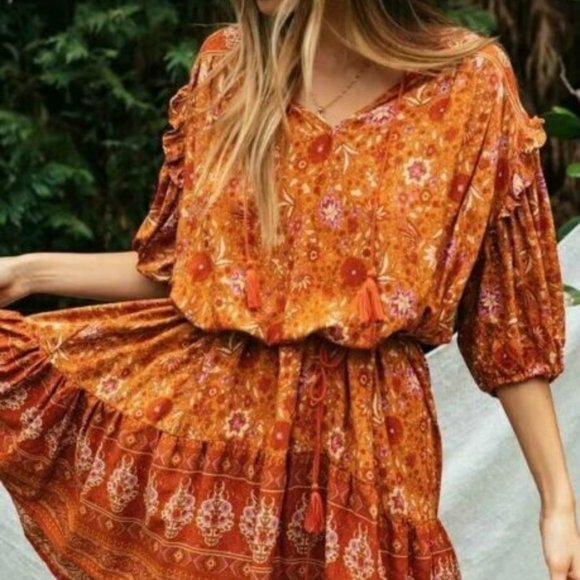 New Boho Floral Print Cotton Tunic/ Dress - Picture 5 of 7